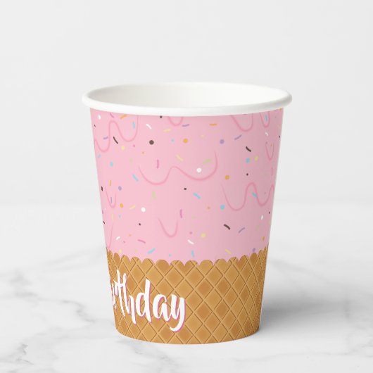 Sprinkles en roze ijs Verjaardag Papieren Bekers (Achterkant)