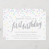 Sprinkles First Birthday Invitation, Cute & Modern Kaart (Voorkant / Achterkant)