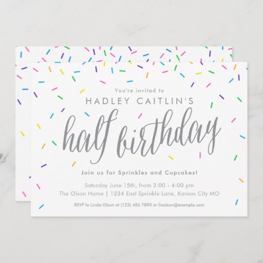 Sprinkles Halfdaagse uitnodiging, geluid en modern Kaart (Voorkant / Achterkant)