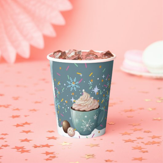 Sprinkles Hot Cocoa Winter Snowflakes Baby shower Papieren Bekers (Insitu)