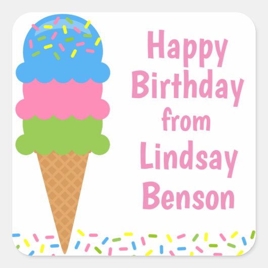 Sprinkles Ice Cream Cone Gepersonaliseerde Sticker (Voorkant)