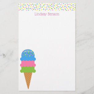 Sprinkles Ice Cream Cone Personated Stationery Briefpapier