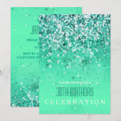 Sprinkling Joy Modern Aqua Green Glitter Party Kaart (Voorkant / Achterkant)