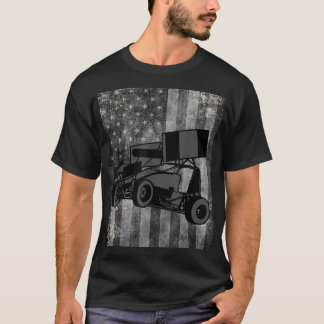 Sprint Car Racing Black Grey American Flag Dirt Tr T-shirt