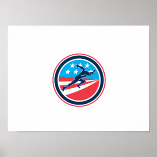 Sprinter Runner Runner Woodcut Retro Poster