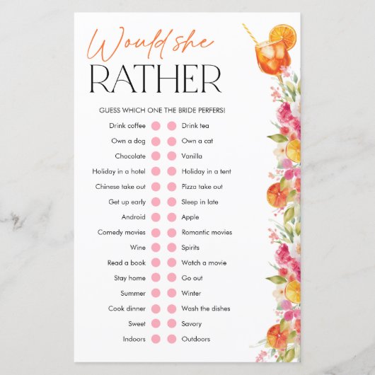 Spritz Bridal Shower Games Would She Rather (Voorkant)