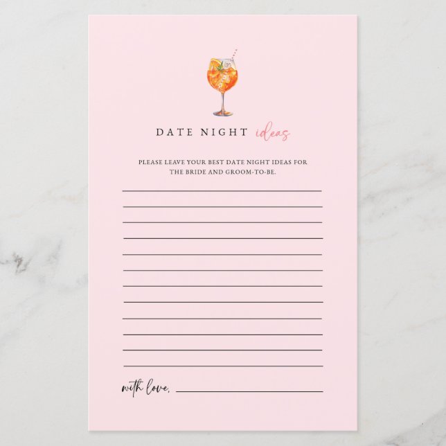 Spritz Date Night Ideas Bridal Shower Game (Voorkant)