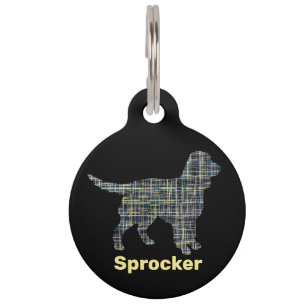 Sprocker Spaniel Dog Yellow & Black Grid Line Huisdierpenning