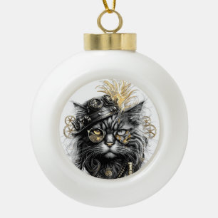 Sprocket-Paws De Funky Steampunk Kat Keramische Bal Ornament