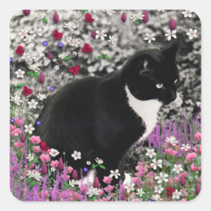 Sproeten in Bloemen II - Tux Kitty Kat Vierkante Sticker