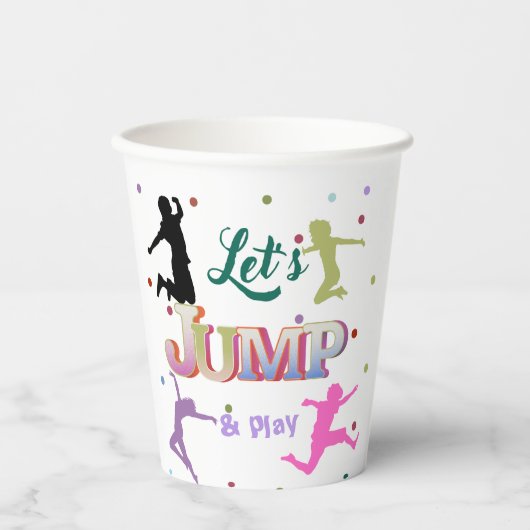 Sprong Trampoline Kleurrijke Verjaardagsfeestje Papieren Bekers (Voorkant)
