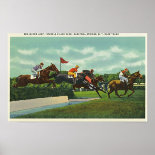 Sprong van steepelschacht op rails poster