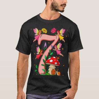Sprookje 7e Verjaardag Meisje Vlinder Paddenstoel  T-shirt
