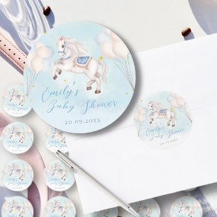 Sprookje baby Pony Blauwe ballon sterrendouche Ronde Sticker