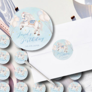 Sprookje baby Pony Blauwe ballonnen ster Verjaarda Ronde Sticker