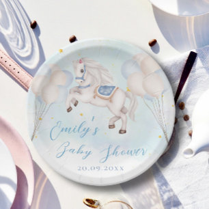 Sprookje baby Pony Blauwe ballonnen sterren Douche Papieren Bordje