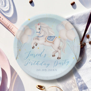 Sprookje baby Pony Blauwe ballonnen sterren Verjaa Papieren Bordje
