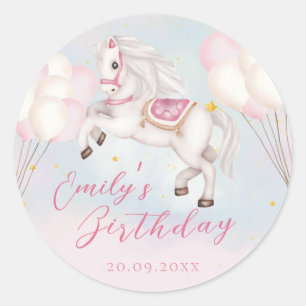 Sprookje baby Pony roze ballonnen ster Verjaardag Ronde Sticker