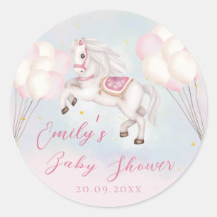 Sprookje baby Pony roze ballonnen sterren Douche Ronde Sticker