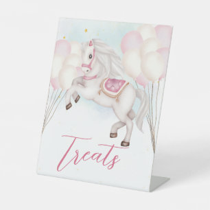 Sprookje baby Pony roze ballonnen sterren Treats Reclamebord Met Voetstuk
