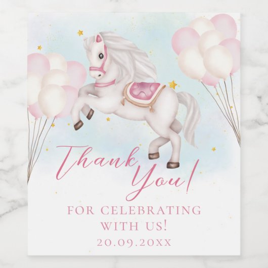 Sprookje baby Pony roze ballonnen sterren vieren Wijn Etiket (Enkel label)