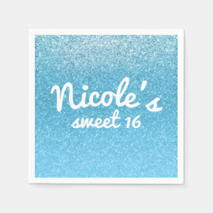 Sprookje Blauwe Glitter Sweet 16 Verjaardagsfeest Servetten