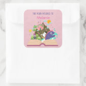 Sprookje Boekplaat, roze Vierkante Sticker (Tas)