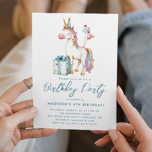 Sprookje Eenhoorn Roze Paarse Verjaardagsfeest Kaart