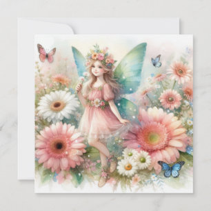 Sprookje en bloemen in pastelkleuren waterverf feestdagenkaart