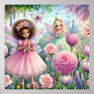 Sprookje en bloemen in sprookjesland pastel waterv poster