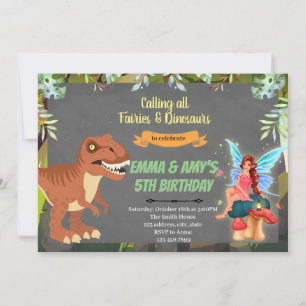 Sprookje en dinosaurus gezamenlijke feest uitnodig kaart