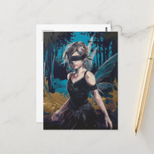 Sprookje in een blinddoek in het bos briefkaart