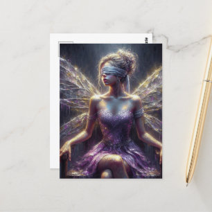 Sprookje in een blinddoek op haar troon briefkaart