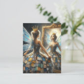 Sprookje in een gewatteerde jurk en een gouden kro briefkaart (Staand voorkant)