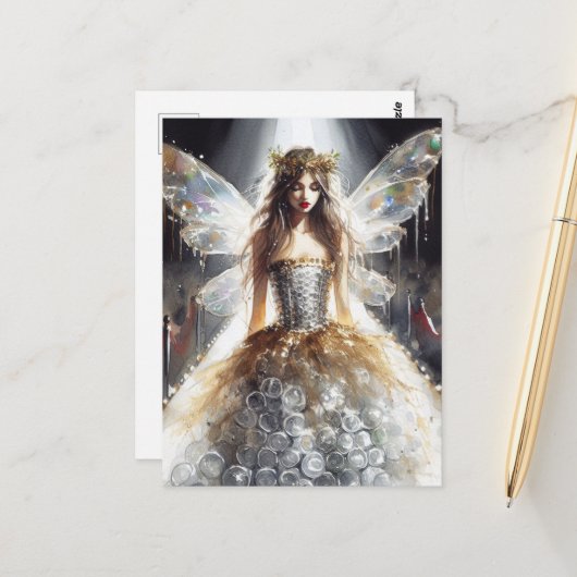 Sprookje in een Mode Shows jurk gemaakt van plasti Briefkaart (Voorkant / Achterkant in situ)