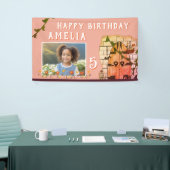 Sprookje Kasteel Deur Bloem Verjaardagsfeest Foto Spandoek (Beurs)