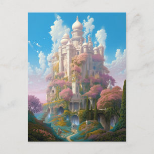 Sprookje Kasteel Roze Wit Goud Fantasy Kunst Briefkaart