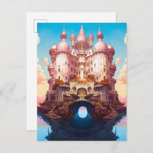 Sprookje Kasteel Roze Wit Goud Fantasy Kunst Briefkaart (Voorkant / Achterkant)