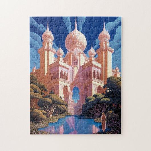 Sprookje Kasteel Roze Wit Goud Fantasy Kunst Legpuzzel (Verticaal)