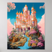 Sprookje Kasteel Roze Wit Goud Fantasy Kunst Poster (Voorkant)