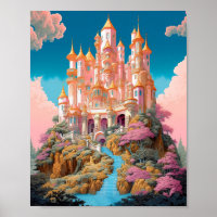 Sprookje Kasteel Roze Wit Goud Fantasy Kunst
