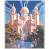 Sprookje Kasteel Roze Wit Goud Fantasy Kunst Sticker (Voorkant)