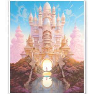 Sprookje Kasteel Roze Wit Goud Fantasy Kunst Sticker