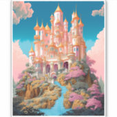 Sprookje Kasteel Roze Wit Goud Fantasy Kunst Sticker (Voorkant)