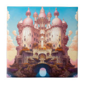 Sprookje Kasteel Roze Wit Goud Fantasy Kunst Tegeltje (Voorkant)