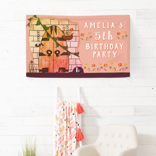 Sprookje Kasteeldeur Bloemenmeisje Verjaardagsfees Spandoek (Insitu)