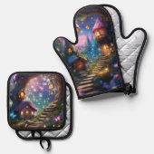 Sprookje magisch dorp ovenwant & pannenlap set (Voorkant / Achterkant)