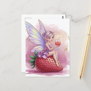 Sprookje met een glas Strawberry Punch Fantasy Briefkaart