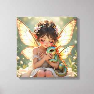 Sprookje met fee en draak Chibi Anime Canvas Afdruk