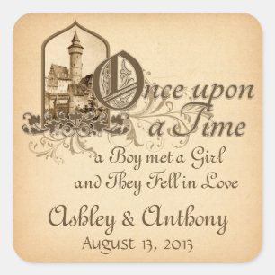 Sprookje middeleeuws kasteel eenmaal op bruiloft z vierkante sticker